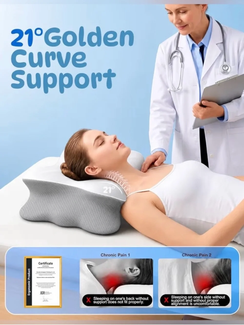 Cooling Cervical Neck Pillow for pain relief ergonomic mellow sleep pillow